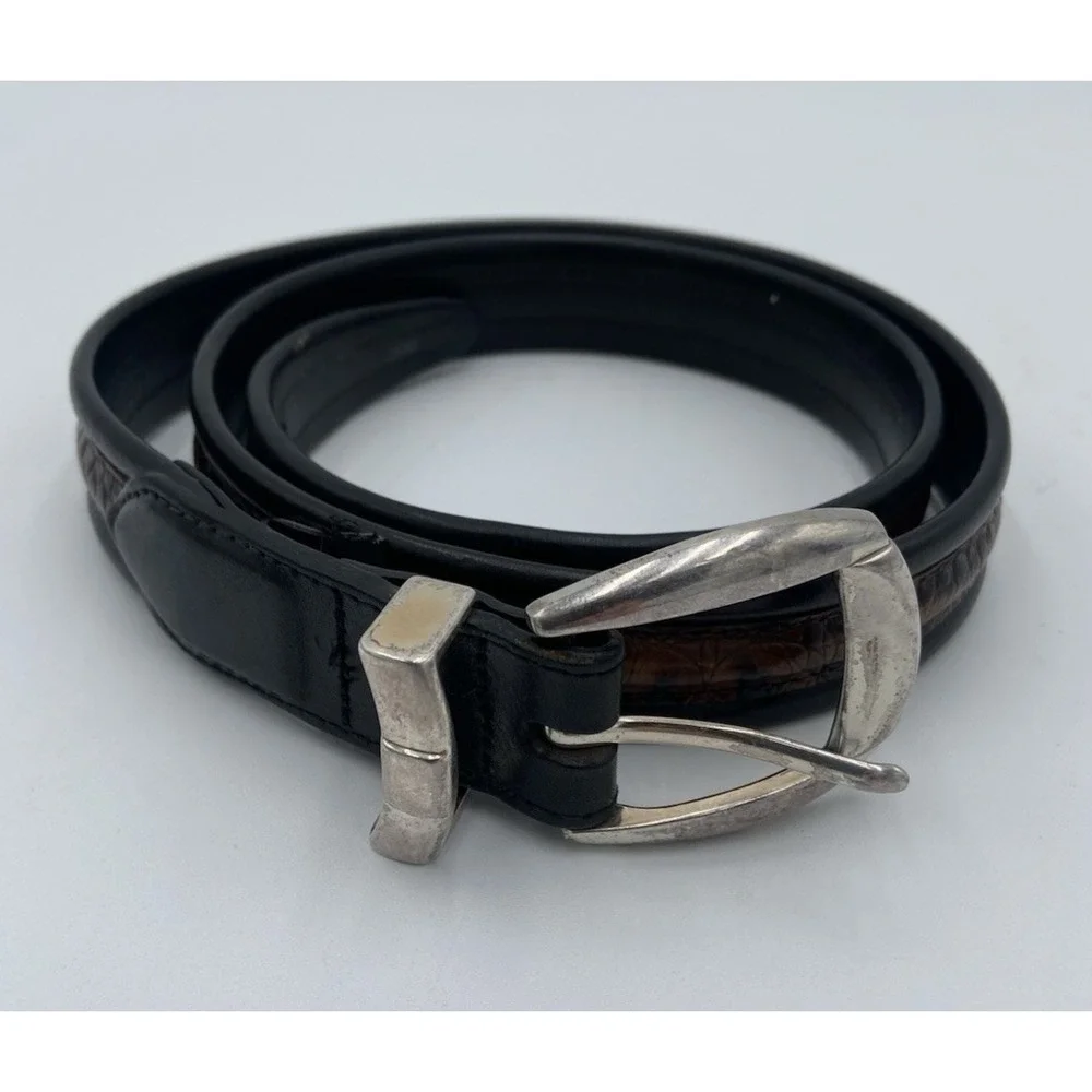 Brighton Leather Belt Black Brown Edge Crocodile Embossed Insert 38 1-1/8